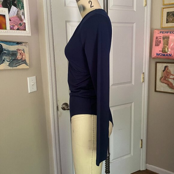 NORDSTROM NAVY Mock Wrap stretch Long sleeve Bodysuit Blouse Shirt *SMALL* - Picture 3 of 5